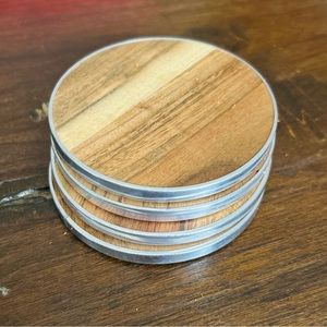 wooden coasters with metal ring